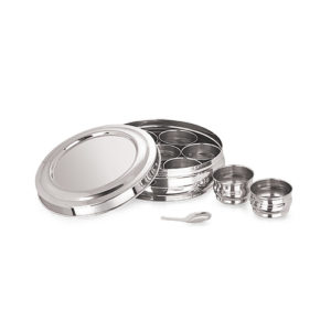 Orange Masala Dabba - Stainless Steel Spice Box